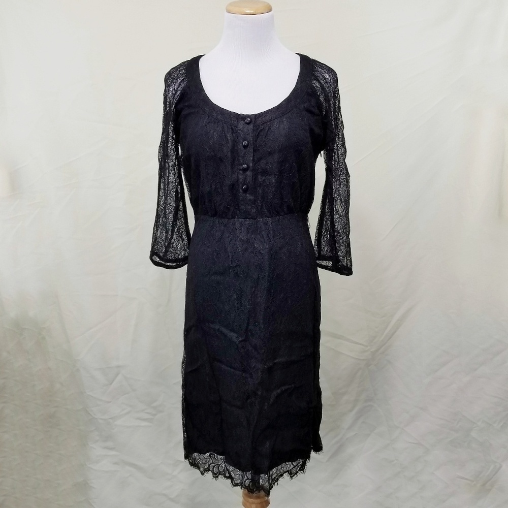 Anthropologie Maeve black lace dress silk knee 2